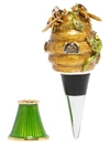Jay Strongwater Mead 2-piece 14k Yellow Goldplated Stainless Steel & Swarovski Crystal Beehive Wine Stopper & Stand