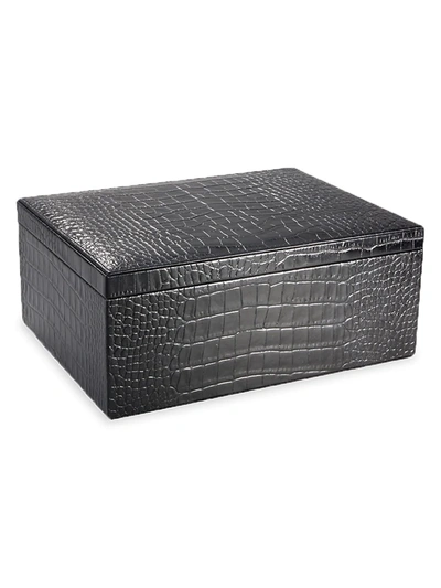 Graphic Image Large Croc-embossed Leather Box In Black