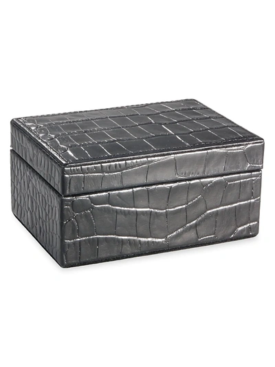 Graphic Image Small Croc-embossed Leather Box In Black