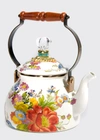 Mackenzie-childs Flower Market 2 Quart Floral-print Enamel Tea Kettle 2.3l In White