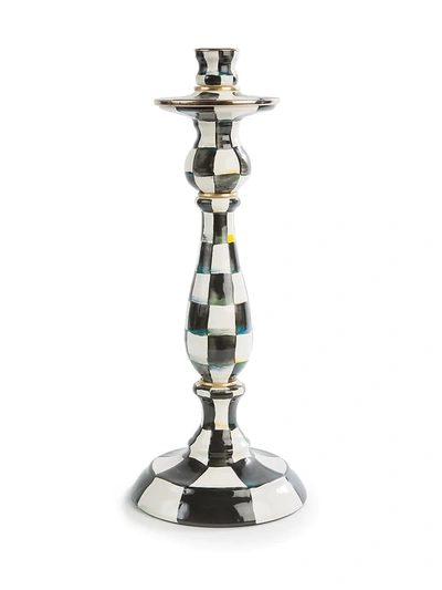 Mackenzie-childs Courtly Check Large Enamel Candlestick In Black/white