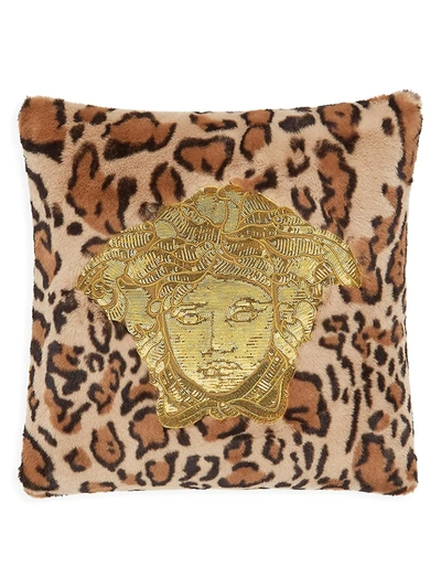 Versace Virtus Medusa Royale Cushion In Beige Brown