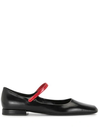 Prada Square-toe Strap Ballerina Shoes In Black