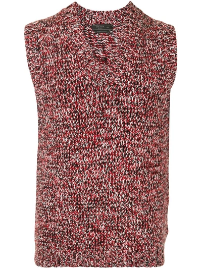 Prada Melange V-neck Vest In Red