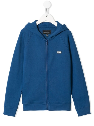 Emporio Armani Kids' Logo-patch Zipped Hoodie In Blue