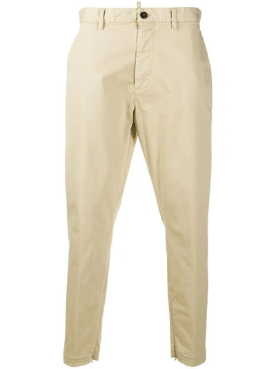 Dsquared2 Zip-leg Cropped Chinos In Beige