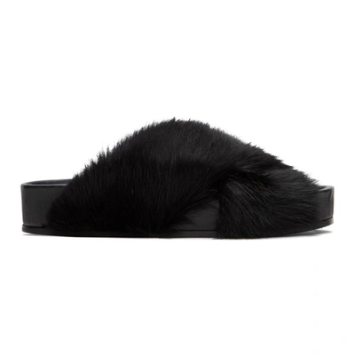 Jil Sander Black Hairy Sandals In 001 Black
