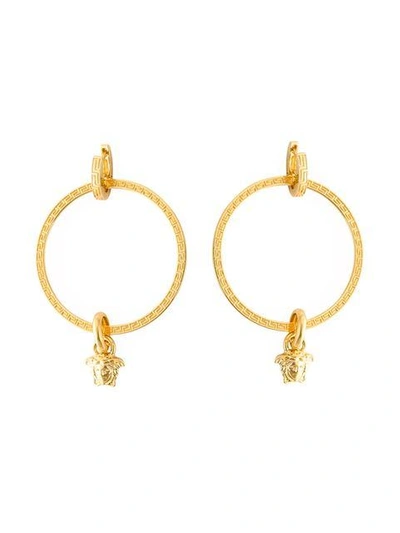 Versace Gold Metallic Medusa Hoop Earrings