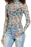 Afrm Zadie Semi Sheer Turtleneck In Blush Bouquet