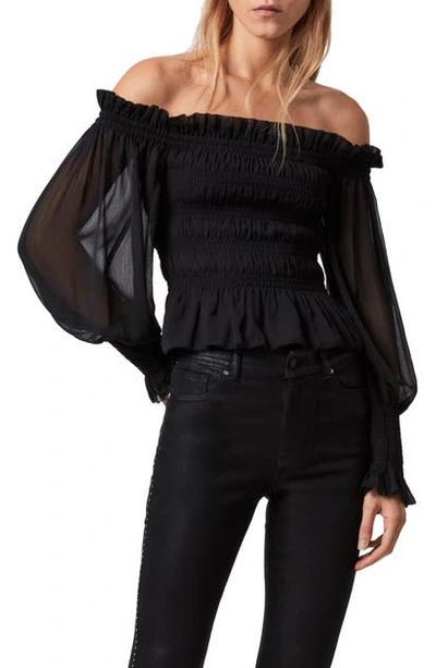 Allsaints Lara Off The Shoulder Top In Black