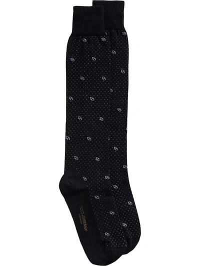 Dolce & Gabbana Stretch Cotton Jacquard Socks In Blue