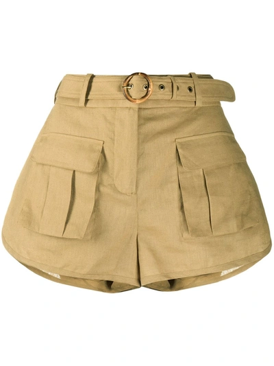Zimmermann Brighton Belted Linen And Cotton-blend Shorts In Green