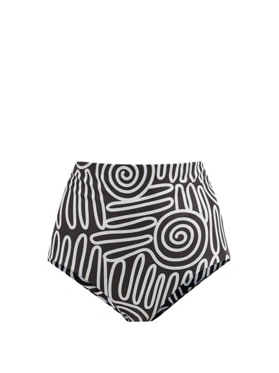 Mara Hoffman Lydia Geometric-print High-waist Bikini Bottoms In Blk Wht
