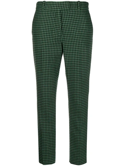 Racil Aries Velvet-trimmed Houndstooth Wool-blend Tweed Slim-leg Pants In Green