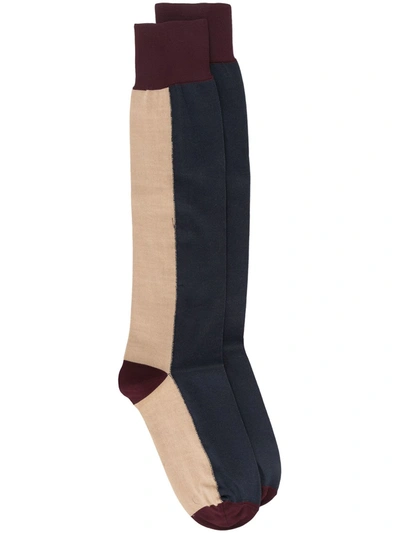 Marni Two-tone Long Socks In Brown