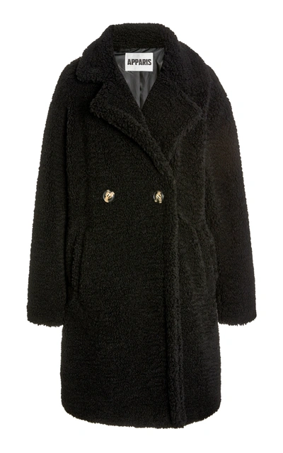 Apparis Anouck Double-breasted Faux Shearling Coat In Black