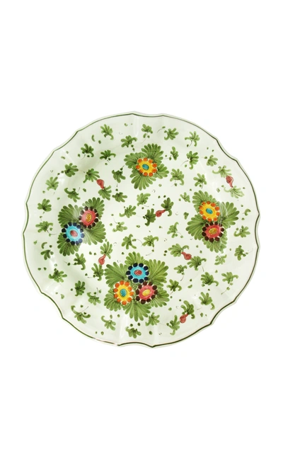 Moda Domus Fiorito By ; Set-of-four Hand-painted Ceramic Dinner Plates In Green