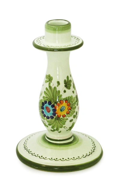 Moda Domus Fiorito By ; Set-of-four Hand-painted Ceramic Candlesticks In Green
