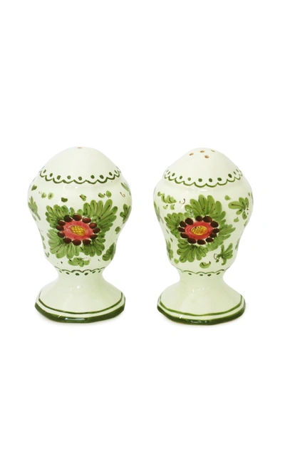 Moda Domus Fiorito By ; Hand-painted Ceramic Salt And Pepper Set In Green