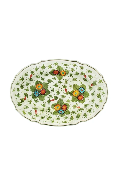 Moda Domus Fiorito By ; Hand-painted Ceramic Oval Tray In Green