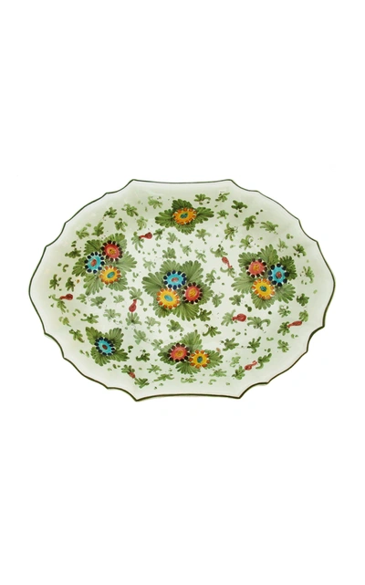 Moda Domus Fiorito By ; Handpainted Ceramic Oval Bowl In Green
