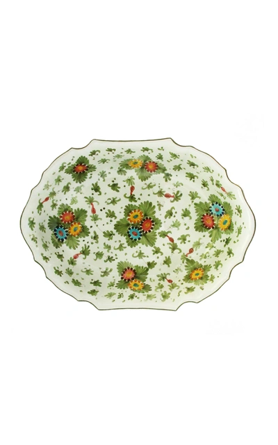 Moda Domus Fiorito By ; Hand-painted Ceramic Oval Bowl In Green