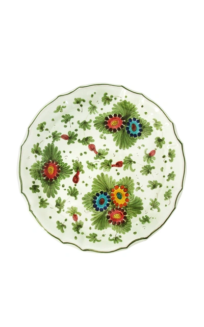 Moda Domus Fiorito By ; Set-of-four Hand-painted Ceramic Dessert Plates In Green