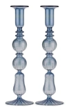 Moda Domus Set-of-two Tall Glass Candle Sticks In Blue