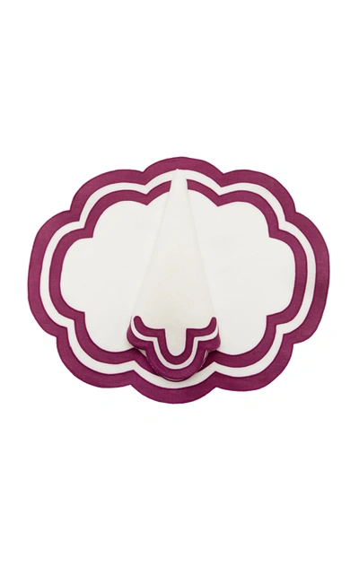 Moda Domus Scalloped Linen Placemat And Napkin Set In Purple