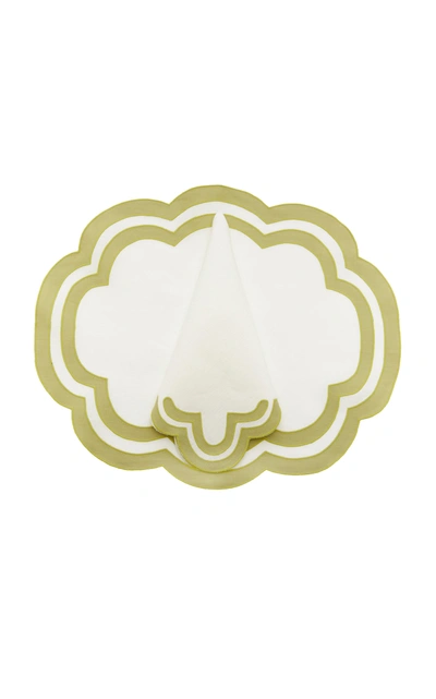 Moda Domus Scalloped Linen Placemat And Napkin Set In Yellow,olive