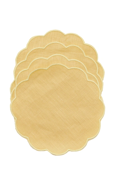 Moda Domus Set-of-fourscalloped Linen Coasters In Yellow