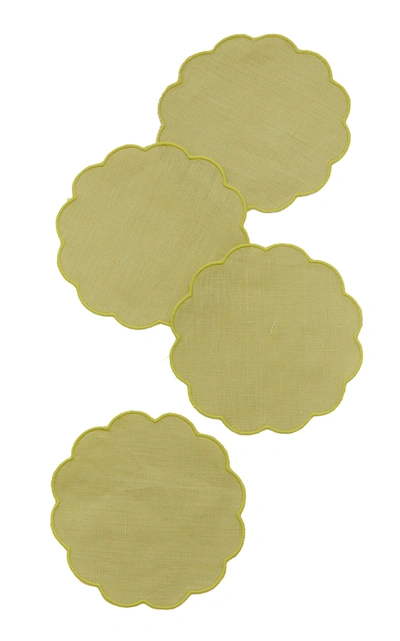 Moda Domus Set-of-fourscalloped Linen Coasters In Olive