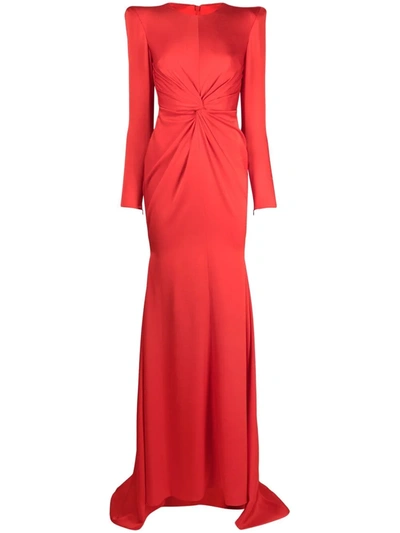 Alex Perry Berkley Satin Crepe Shiny Crew Twist Fishtail Gown In Red