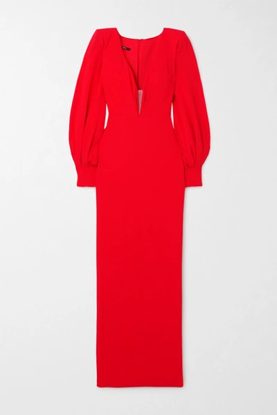 Alex Perry Carlin Satin Crepe V-neck Balloon Sleeve Column Gown In Red