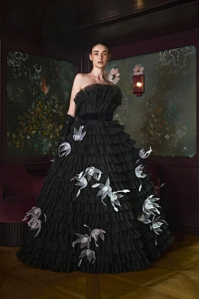 Khoon Hooi Clementine Strapless Pleated Floral Ball Gown In Black