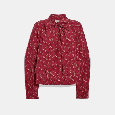 Coach Horse And Carriage Print Tie Neck Blouse - Women's In Red/pink