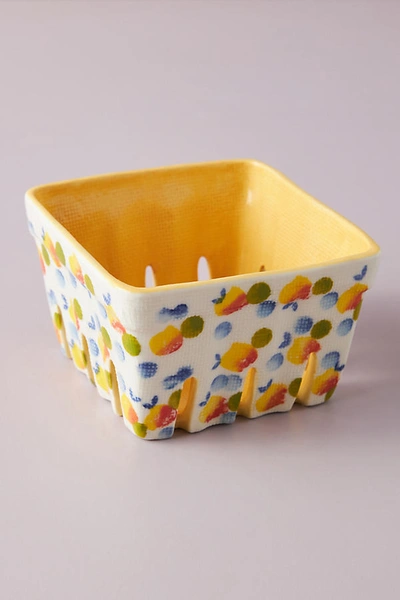Anthropologie Floral Ceramic Berry Basket In Assorted