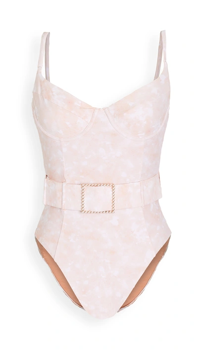 Weworewhat Danielle Printed Belted One-piece Swimsuit In Dusty Pink Pearl Buckle