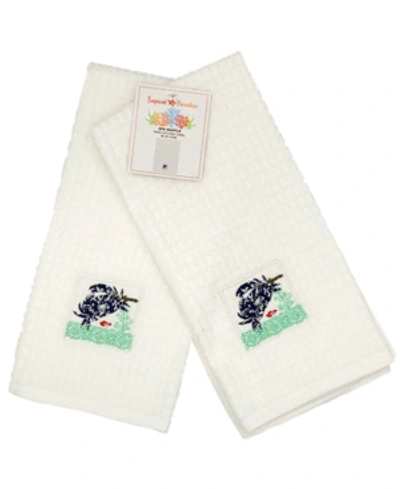 Mod Lifestyles Crab Embroidery Waffle Terry Towel, 16" X 24", Pack Of 2 In White