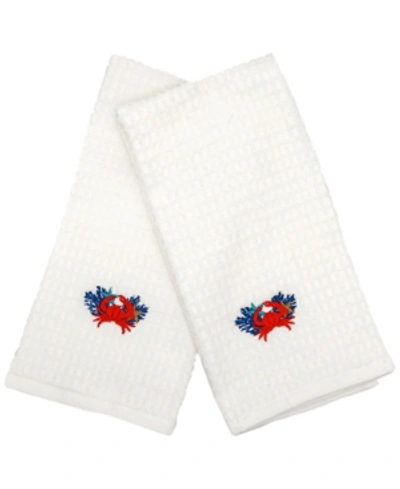 Mod Lifestyles Coral Crab Embroidery Waffle Terry Towel, 16" X 24", Pack Of 2 In White