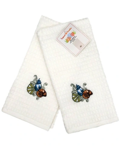 Mod Lifestyles Seashells Embroidery Waffle Terry Towel, 16" X 24", Pack Of 2 In White