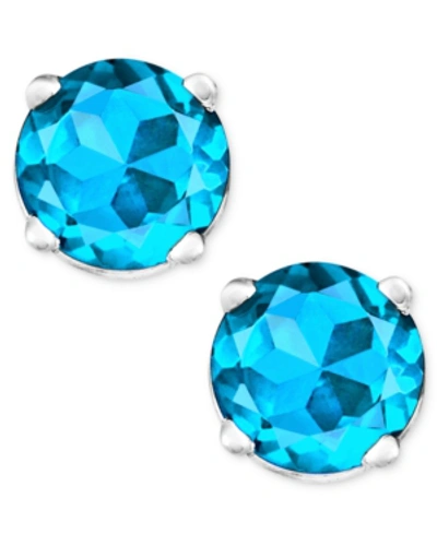 Macy's Birthstone Stud Earrings In 14k Gold Or 14k White Gold In Blue Topaz