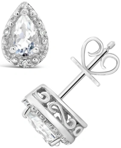 Macy's Gemstone And Diamond Accent Stud Earrings In Sterling Silver In White Topaz
