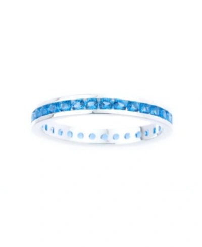 Macy's Channel-set Gemstone Ring In Sterling Silver In Blue Topaz