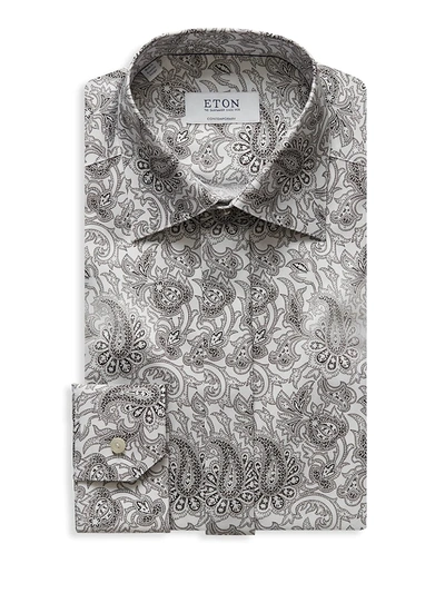 Eton Men's Contemporary Fit Paisley Crease Resistant Dress Shirt In Black White