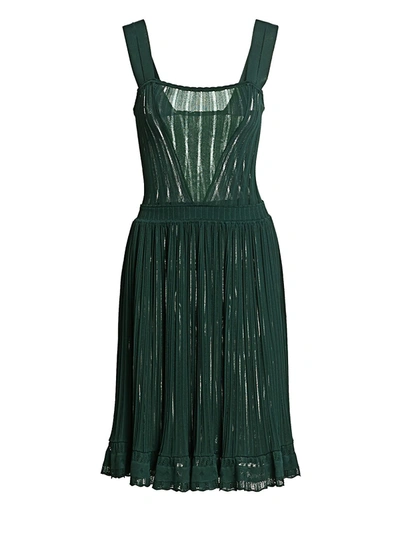 Alaïa Women's Falbalas Pleated A-line Dress In Vert Imperial