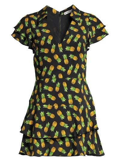 Alice And Olivia Women's Shay Pineapple Print Ruffled Mini Dress In Pineapple Black