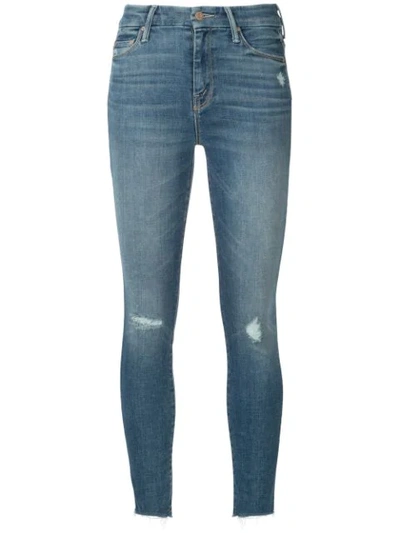 Mother High Waisted Looker Ankle Fray Jean In Blue