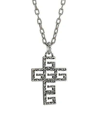 Gucci Yb130 G Cube Crystal & Sterling Silver Cross Pendant Necklace