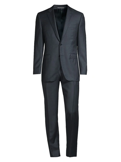 Canali Men's Modern-fit Micro Print Wool Suit In Teal